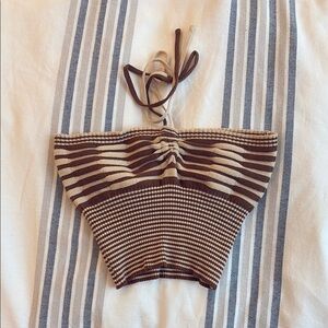 Striped Brown and Cream Women's Top